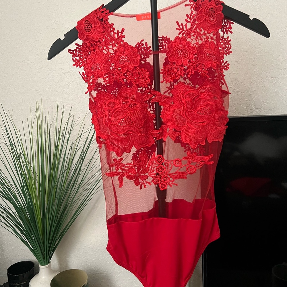 Elegant Red Lace Bodysuit